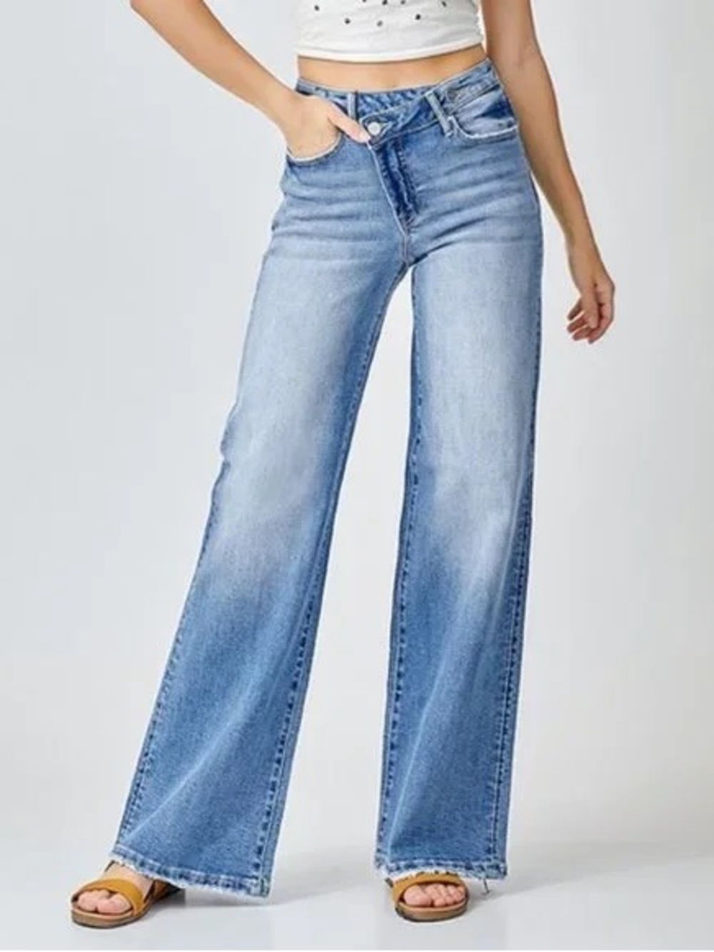 MIDRISE CROSSOVER WIDE LEG JEANS BY RISEN Size 30 NEW